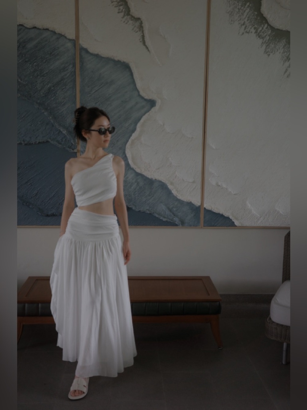 White One-Shoulder Chiffon Maxi Dress. PROM DRESS